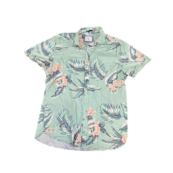 Men’s Denim & Flower Ricky Singh Medium Tropical Leaf Print Short-Sleeve Shirt - Picture 1 of 10